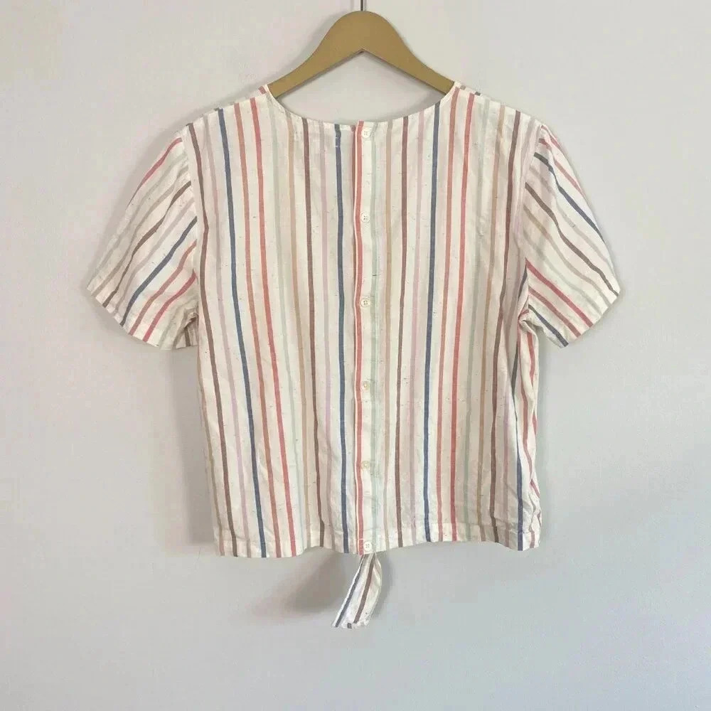 Madewell Striped Back Button Front Tie Top - Picture 12 of 16